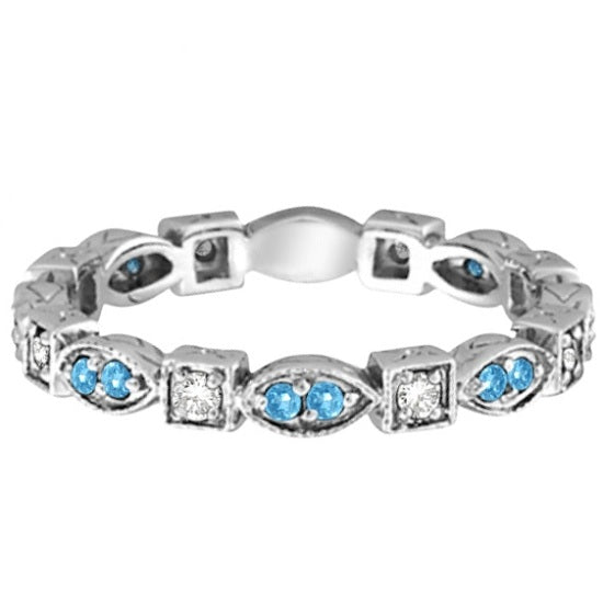 Aquamarine & Diamond Eternity Anniversary Ring Band 14k White Gold