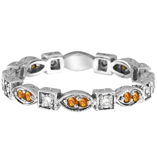 Citrine & Diamond Eternity Anniversary Ring Band 14k White Gold