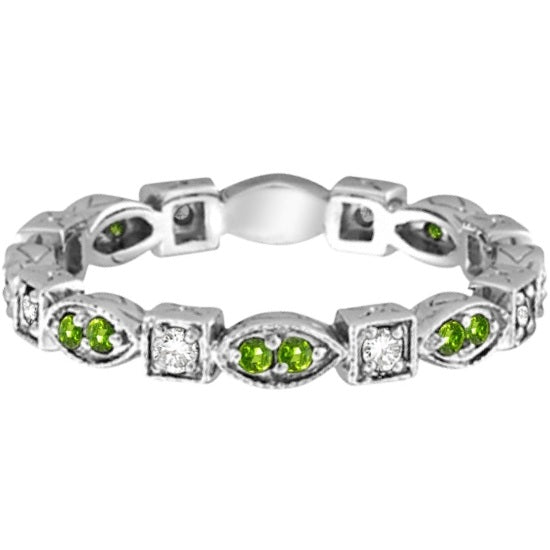 Peridot & Diamond Eternity Anniversary Ring Band 14k White Gold