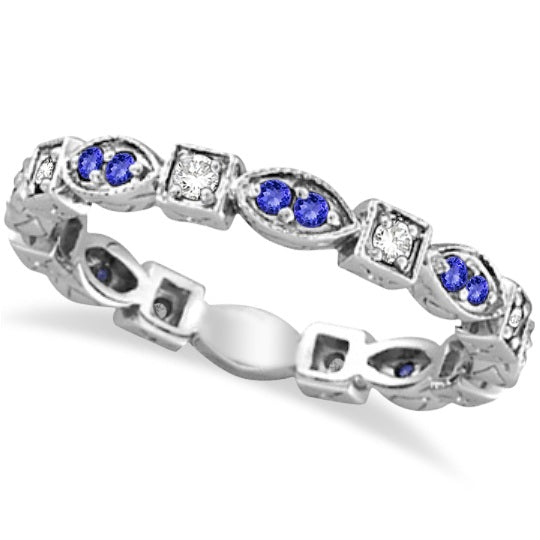 Tanzanite & Diamond Eternity Anniversary Ring Band 14k White Gold