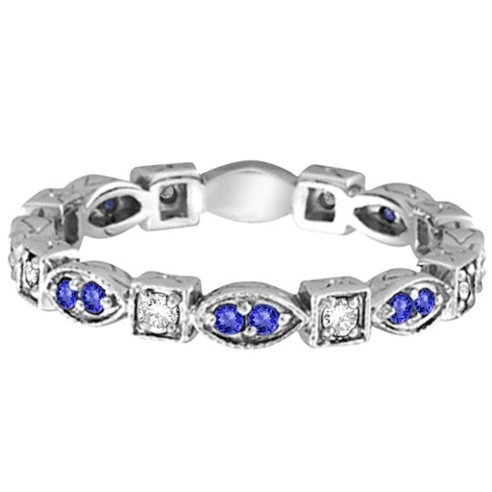 Tanzanite & Diamond Eternity Anniversary Ring Band 14k White Gold