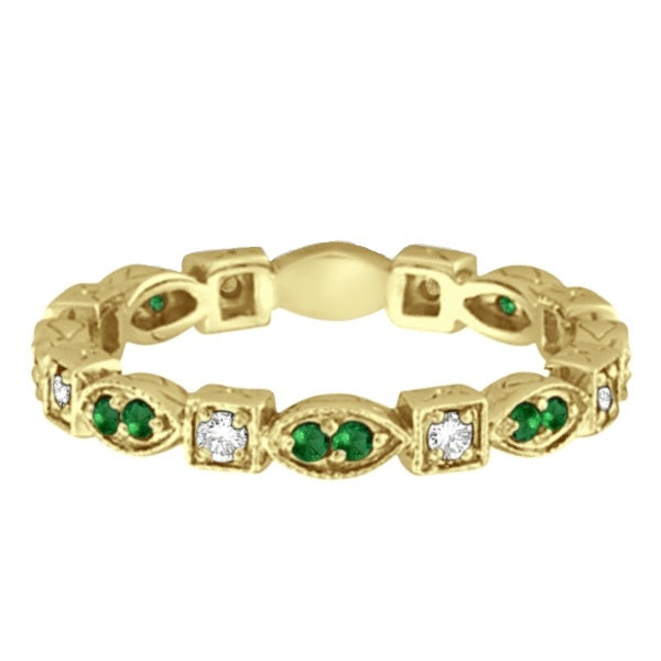 Emerald & Diamond Eternity Ring Anniversary Band 14k Yellow Gold