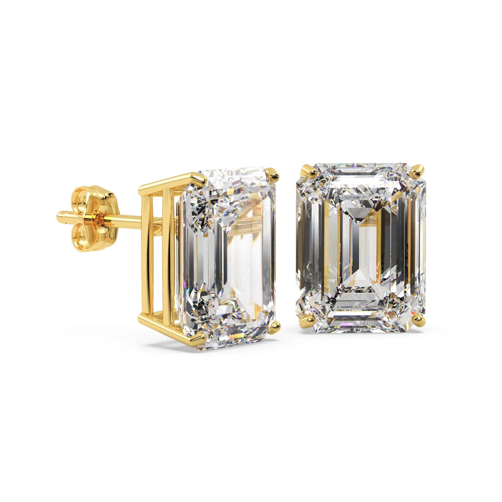 0.75ct Emerald-Cut Moissanite Stud Earrings 18kt Yellow Gold (F-G, VVS1)