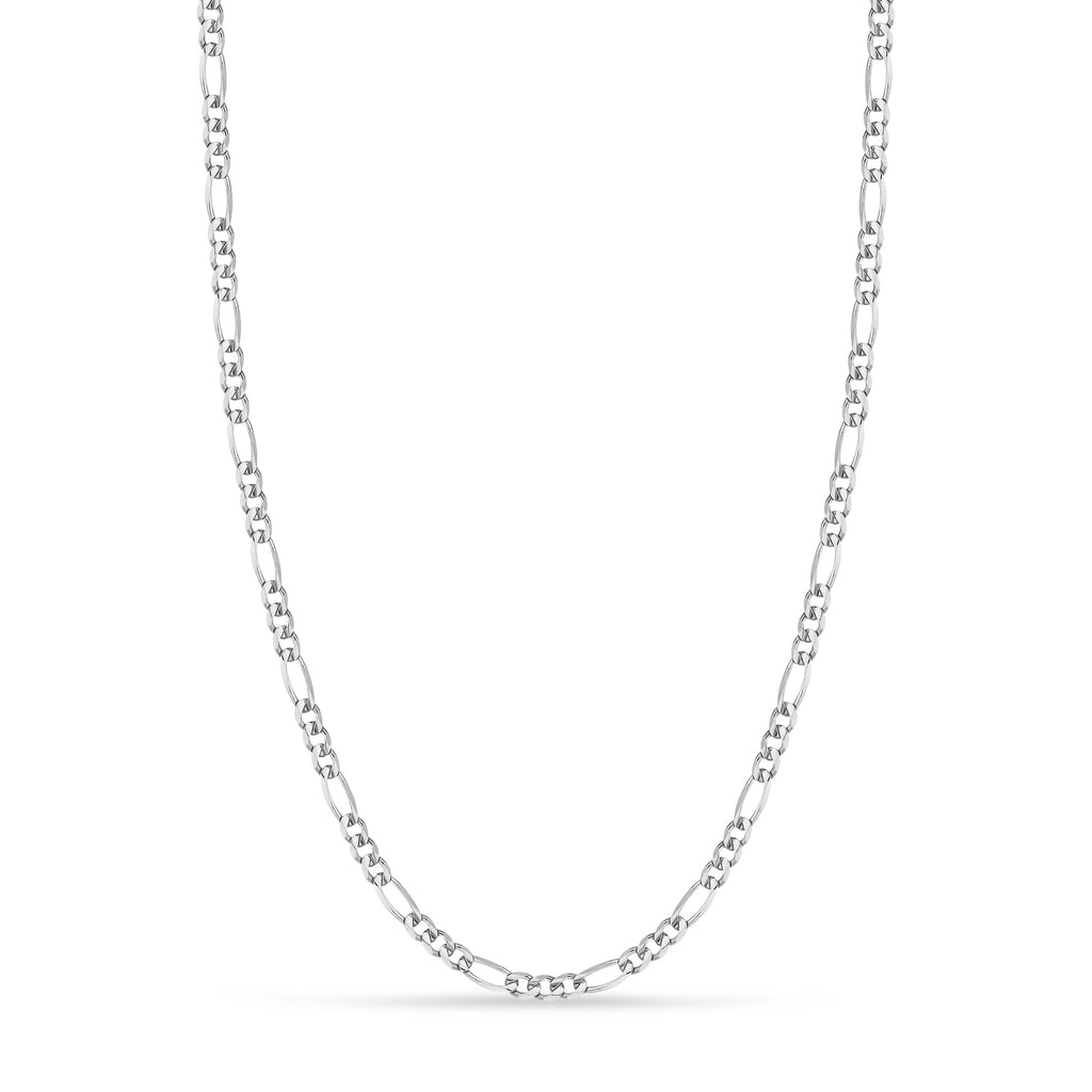 Figaro Chain Necklace With Lobster Lock 14k White Gold