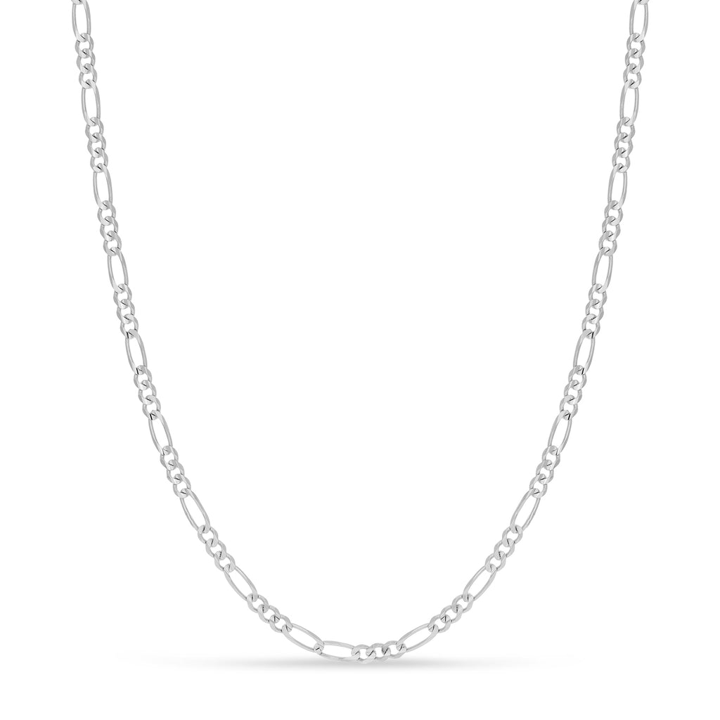 Large Figaro Chain Necklace With Lobster Lock 14k White Gold