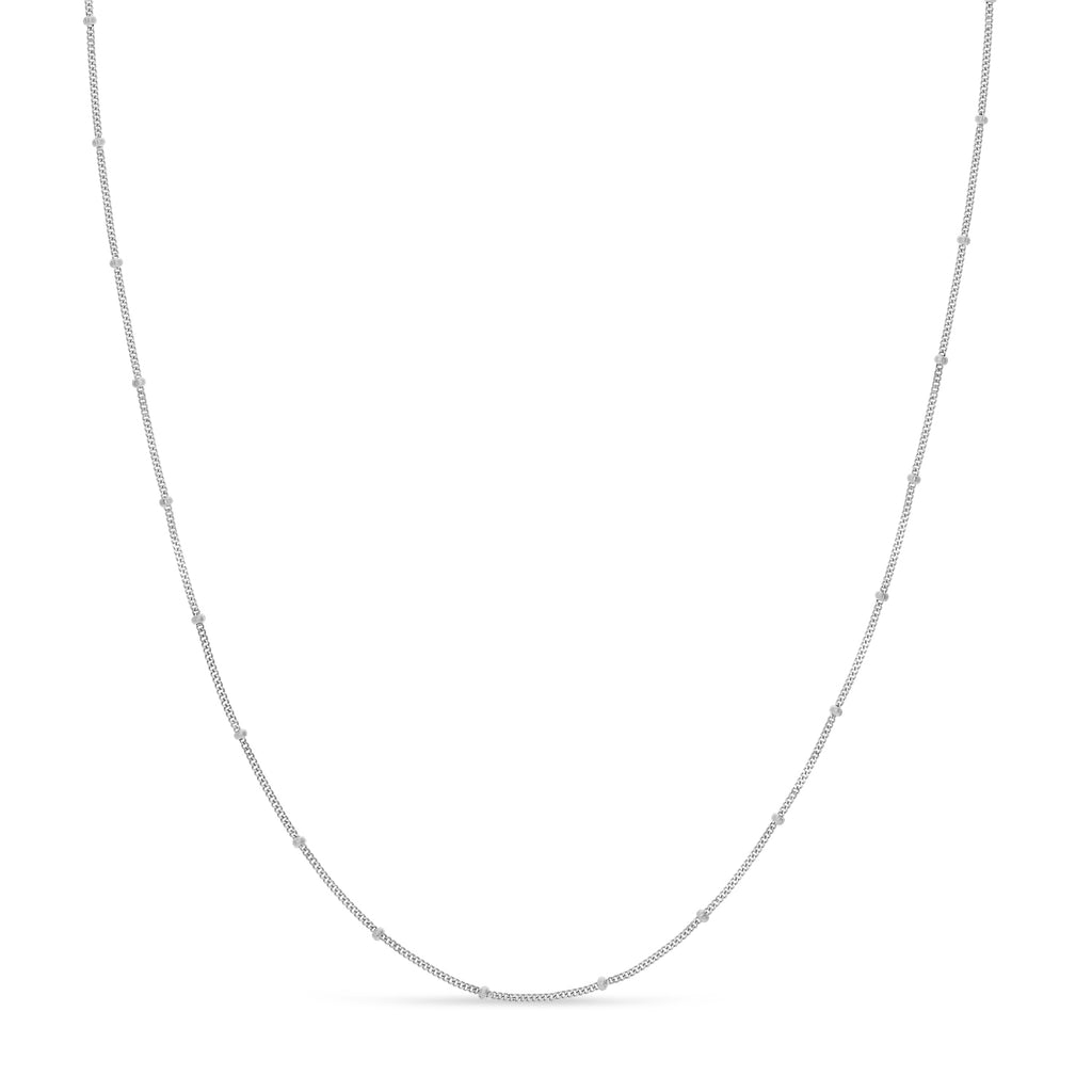 Curb Saturn Chain Necklace 14k White Gold