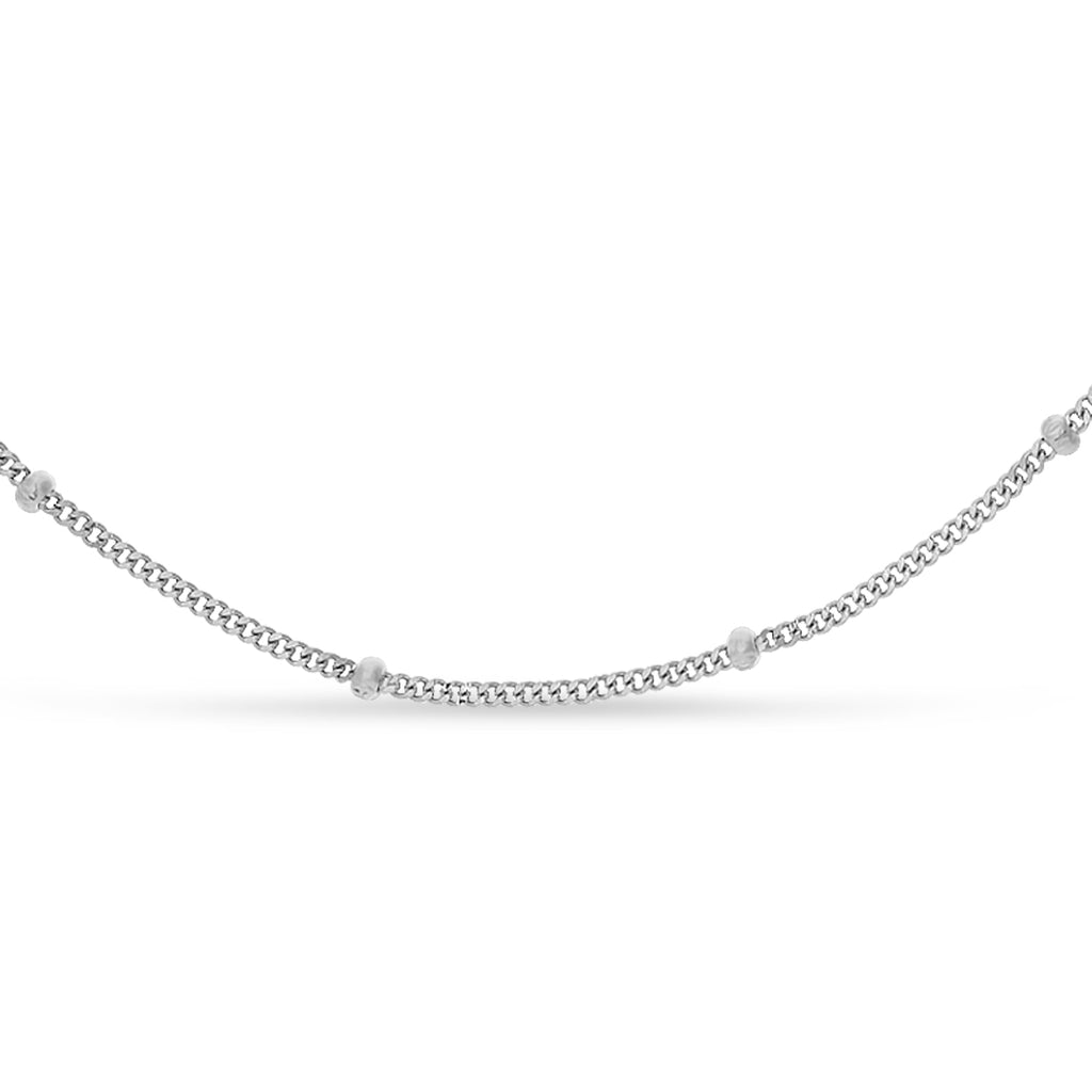Curb Saturn Chain Necklace 14k White Gold