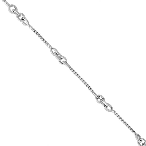 Alternating Cable Chain Link Ankle Bracelet 14k White Gold