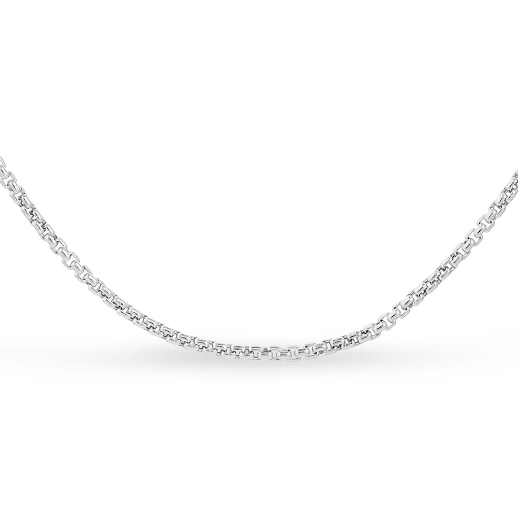 Round Box Chain Necklace 14k White Gold