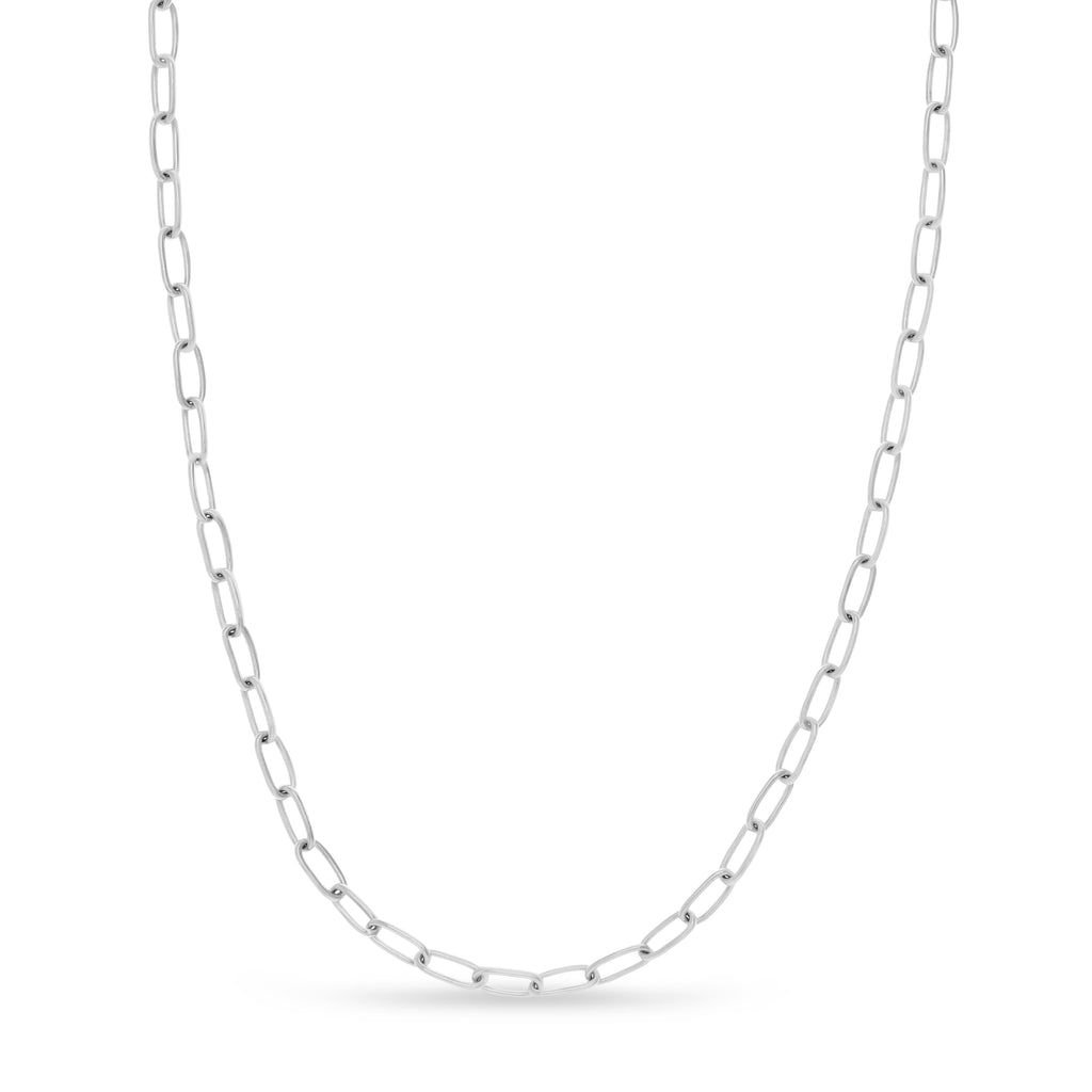 Large Paperclip Link Chain Necklace With Lobster Lock 14k White Gold
