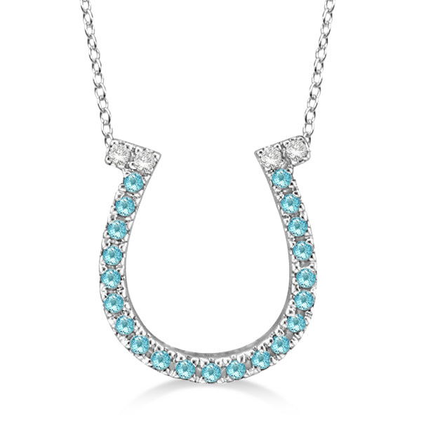 Aquamarine & Diamond Horseshoe Pendant 14k White Gold (0.25ct)