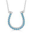 Blue Topaz & Diamond Horseshoe Pendant 14k White Gold (0.25ct)