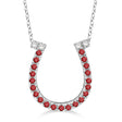 Garnet & Diamond Horseshoe Pendant Necklace 14k White Gold (0.25ct)