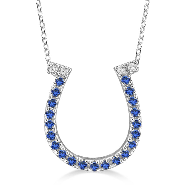 Sapphire & Diamond Horseshoe Pendant Necklace 14k White Gold (0.25ct)