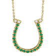 Emerald & Diamond Horseshoe Pendant Necklace 14k Yellow Gold (0.25ct)