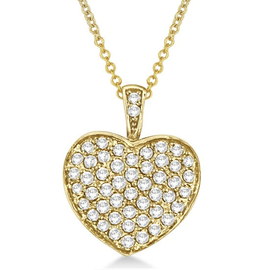 Diamond Puffed Heart Pendant Necklace in 14k Yellow Gold (1.30ct)