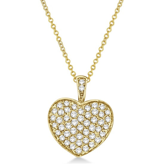 Diamond Puffed Heart Pendant Necklace in 14k Yellow Gold (1.30ct)