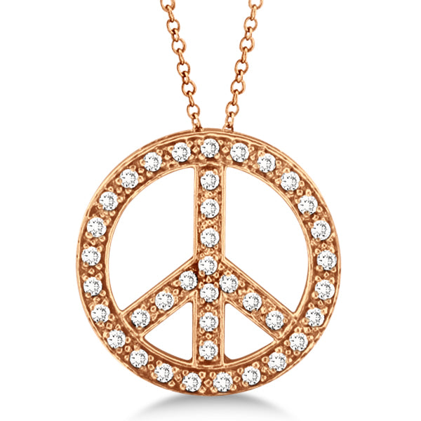 Diamond Peace Sign Pendant Necklace 14k Rose Gold (0.50ct)