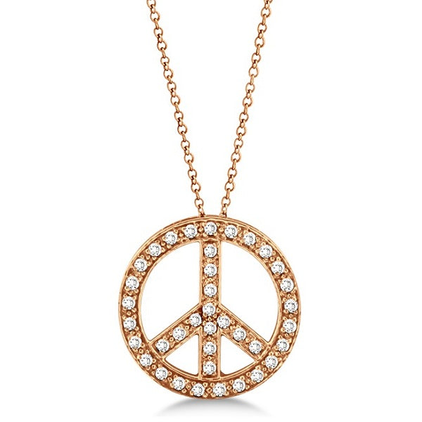 Diamond Peace Sign Pendant Necklace 14k Rose Gold (0.50ct)