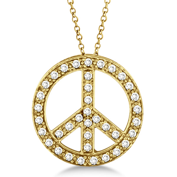 Diamond Peace Sign Pendant Necklace 14k Yellow Gold (0.50ct)