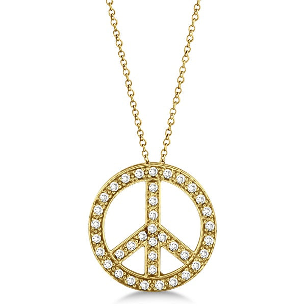 Diamond Peace Sign Pendant Necklace 14k Yellow Gold (0.50ct)