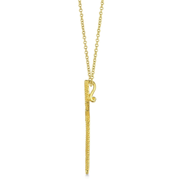 Diamond Cross Pendant Necklace Milgrain Edged 14k Yellow Gold (0.33ct)