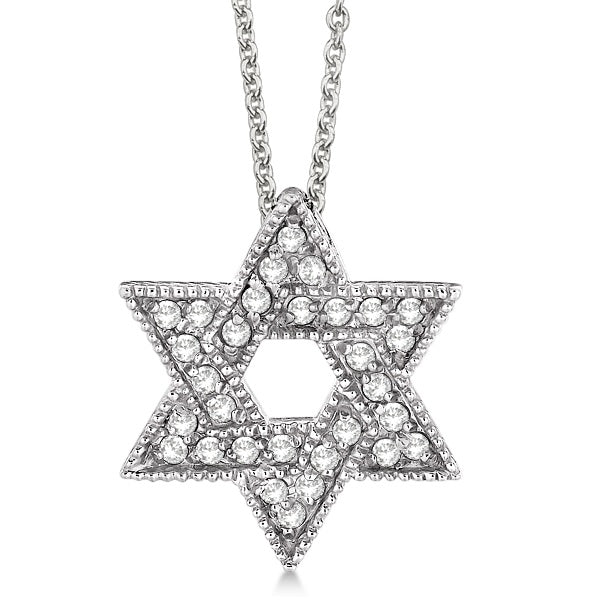 Jewish Star of David Diamond Pendant Necklace 14k White Gold (0.35ct)
