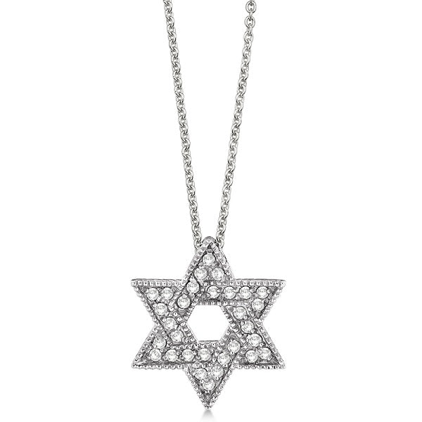 Jewish Star of David Diamond Pendant Necklace 14k White Gold (0.35ct)