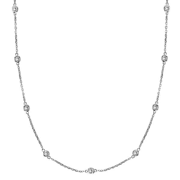 Moissanite Station Necklace Bezel-Set in 14k White Gold (5.00 ctw)
