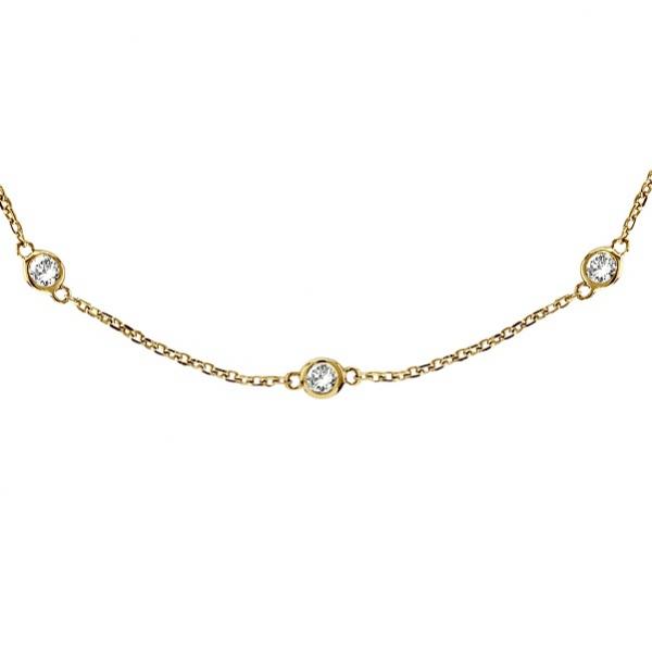 Moissanite Station Necklace Bezel-Set in 14k Yellow Gold (6.00 ctw)