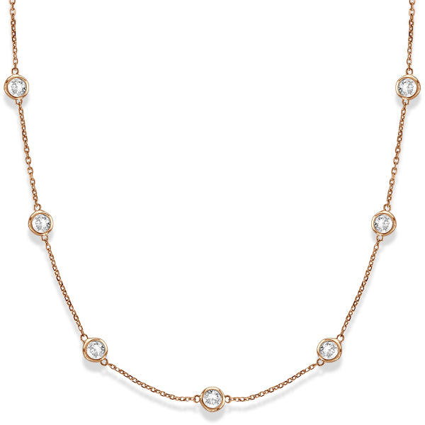 Diamond Station Necklace Bezel-Set in 14k Rose Gold (3.00ct)