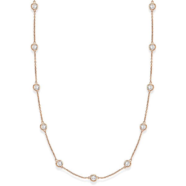 36 inch Long Lab Diamond Station Necklace Strand 14k Rose Gold (6.00ct)