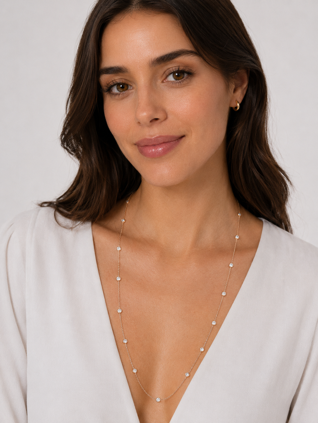 36 Inch Long Lab Diamond Station Necklace Strand 14k Rose Gold (9.00ct)