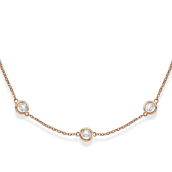 36 inch Long Diamond Station Necklace Strand 14k Rose Gold (3.00ct)