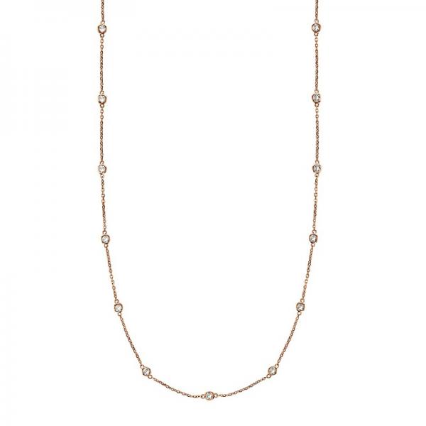 36 inch Long Diamond Station Necklace Strand 14k Rose Gold (1.50ct)