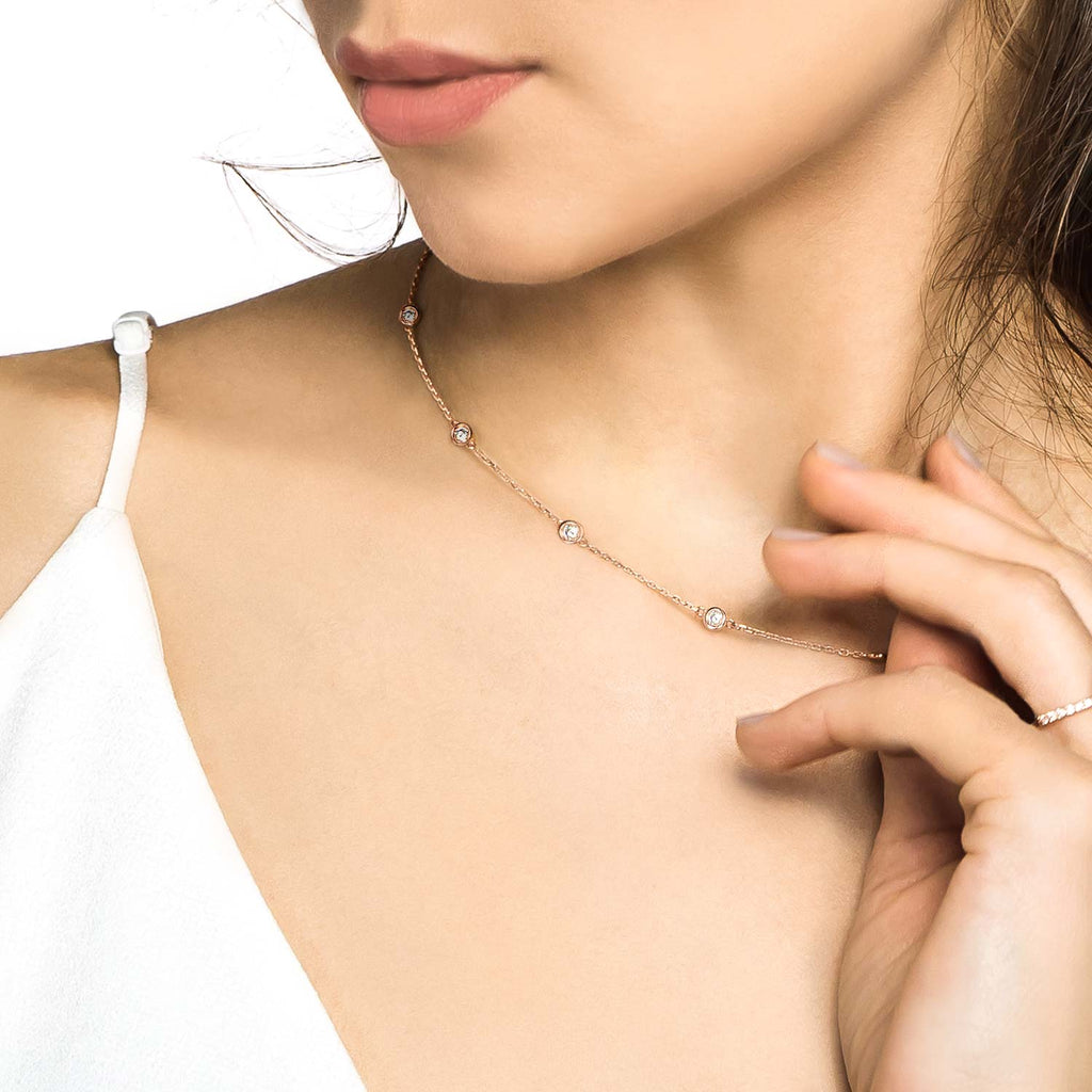 Lab Diamonds By The Yard Station Necklace 14k Rose Gold (1.00ctw)