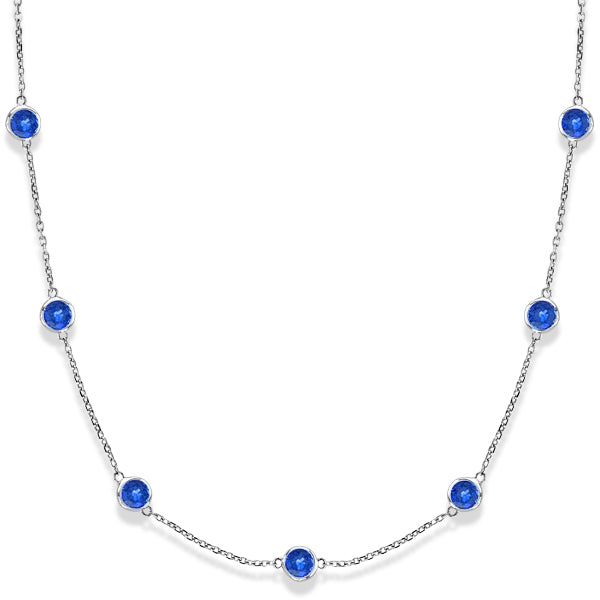 Blue Sapphires Gemstones by The Yard Necklace 14k White Gold 2.25ct
