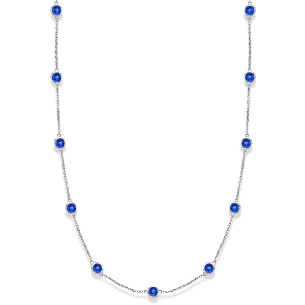 Blue Sapphires Gemstones by The Yard Necklace 14k White Gold 2.25ct