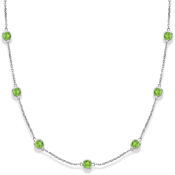 Peridots by The Yard Bezel Station Necklace in 14k White Gold 2.25ct