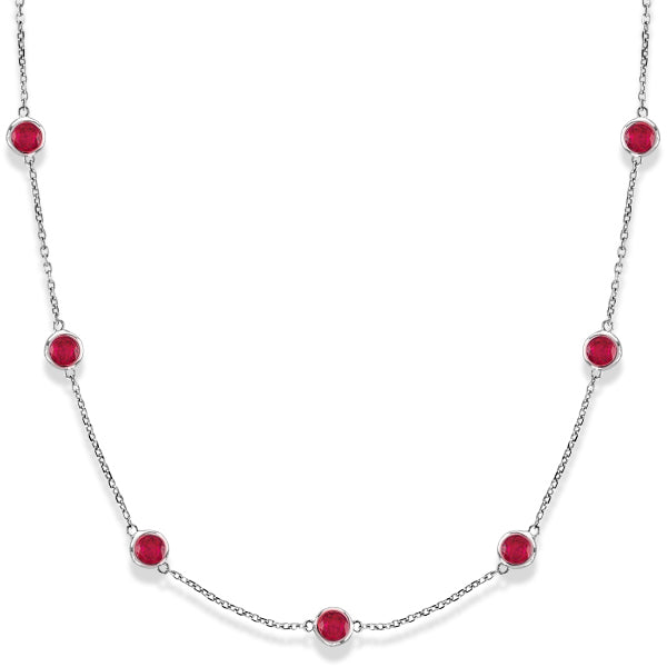 Rubies by The Yard Bezel Station Necklace in 14k White Gold 2.25ct