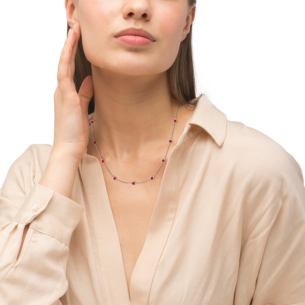 Rubies by The Yard Bezel Station Necklace in 14k White Gold 2.25ct