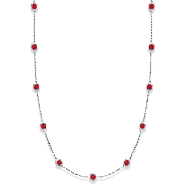Rubies by The Yard Bezel Station Necklace in 14k White Gold 2.25ct