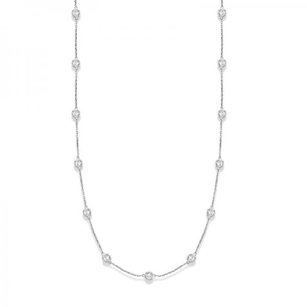 36 inch Long Diamond Station Necklace Strand 14k White Gold (4.00ct)