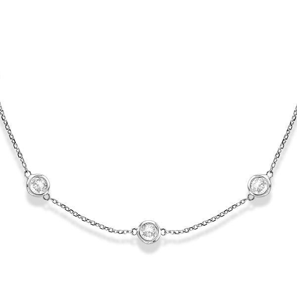 Diamond Station Necklace Bezel-Set 14k White Gold (3.00ct)