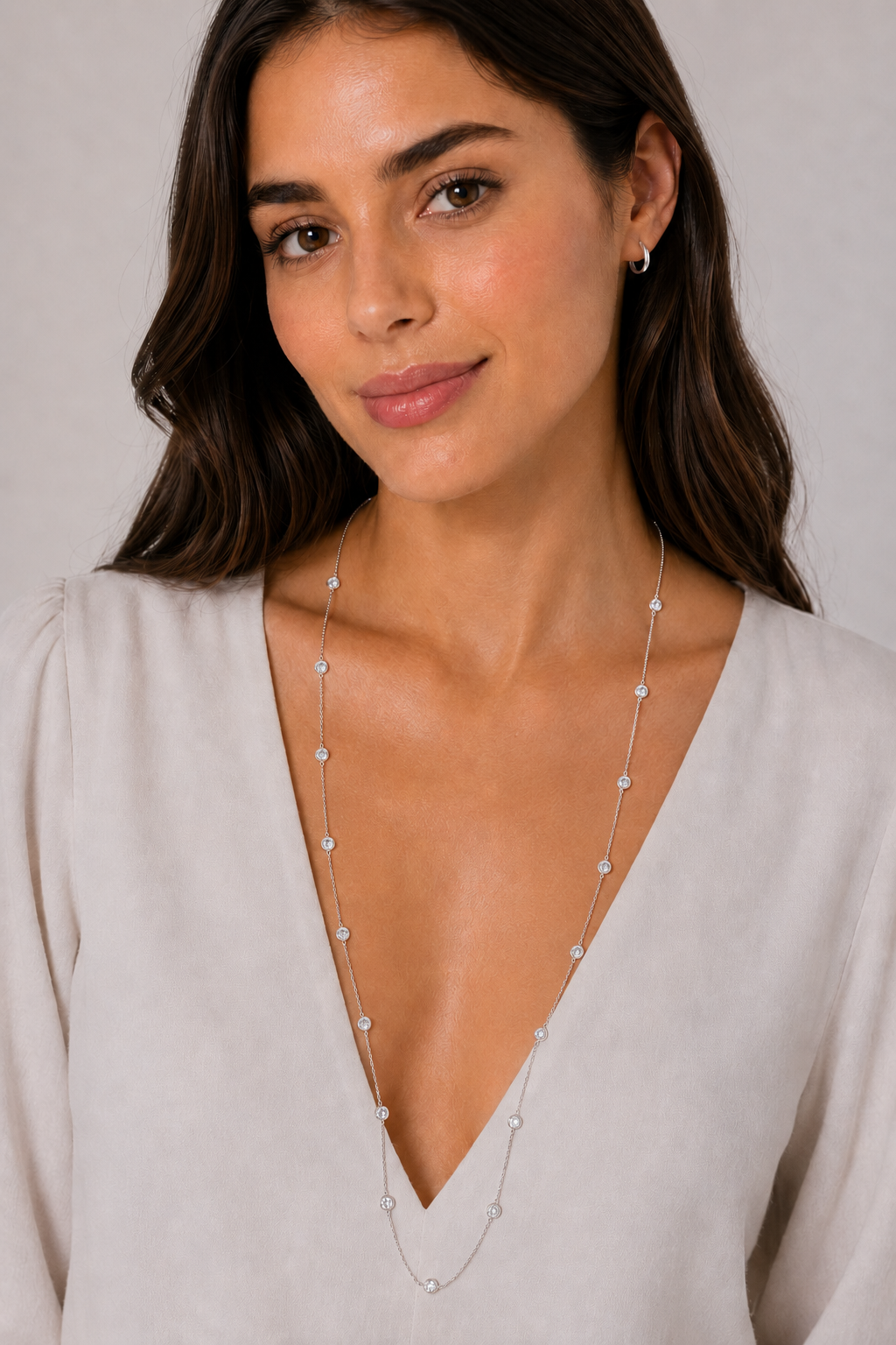 36 inch Long Lab Diamond Station Necklace Strand 14k White Gold (7.00ct)