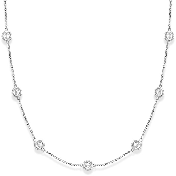 Diamond Station Necklace Bezel-Set in 14k White Gold (4.00ct)
