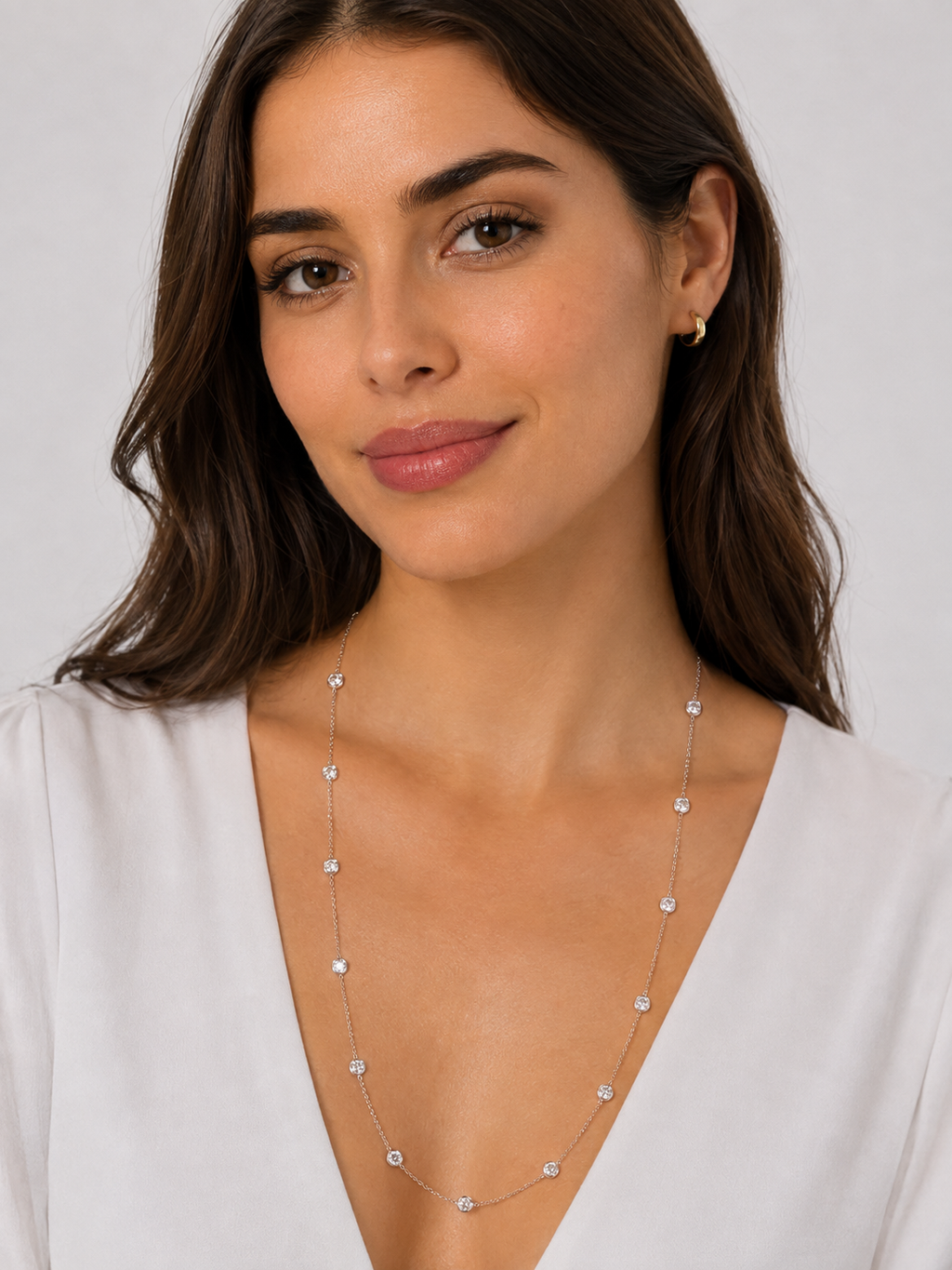 36 Inch Long Lab Diamond Station Necklace Strand 14k White Gold (8.00ct)