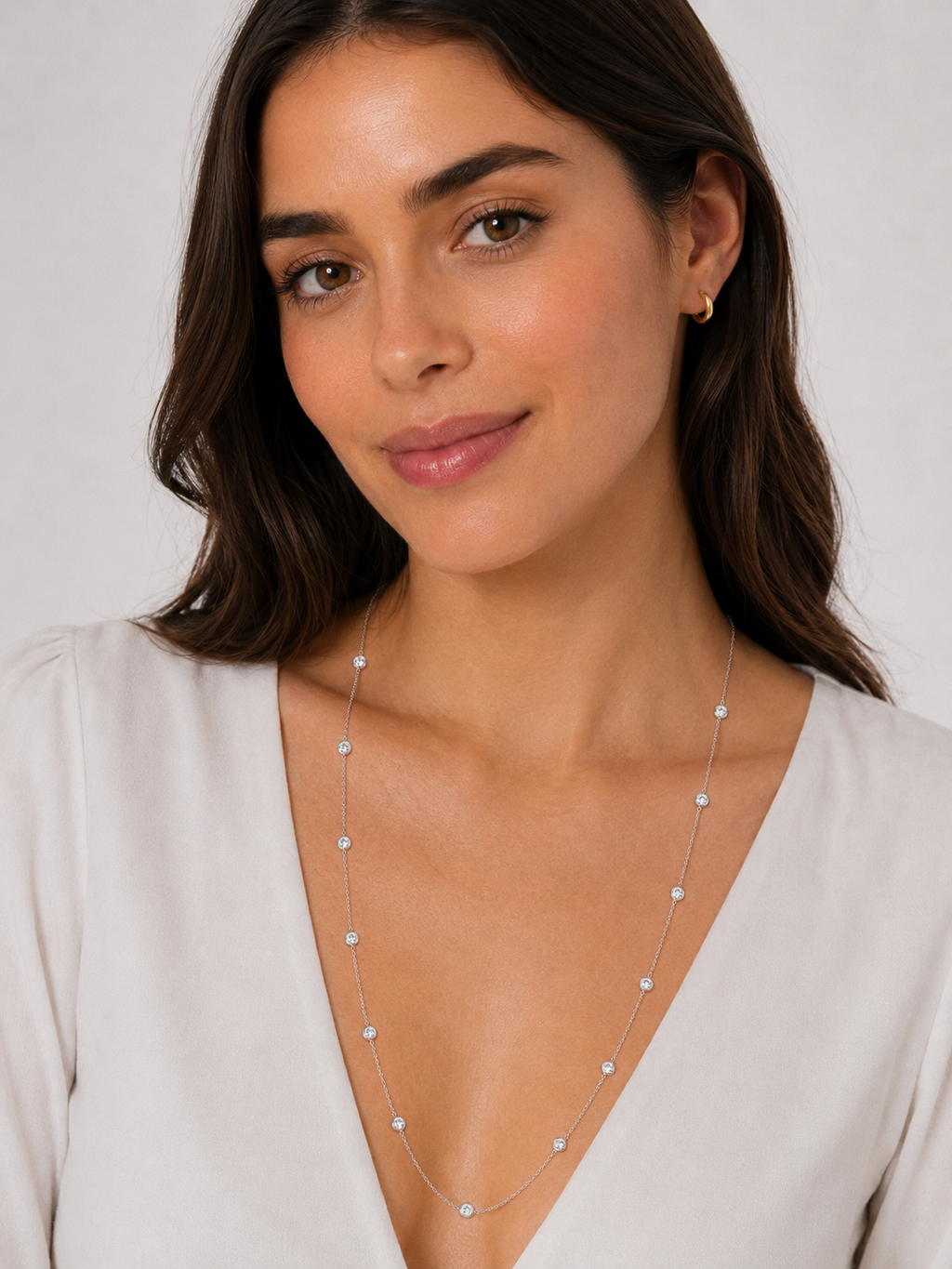 36 Inch Long Lab Diamond Station Necklace Strand 14k White Gold (9.00ct)