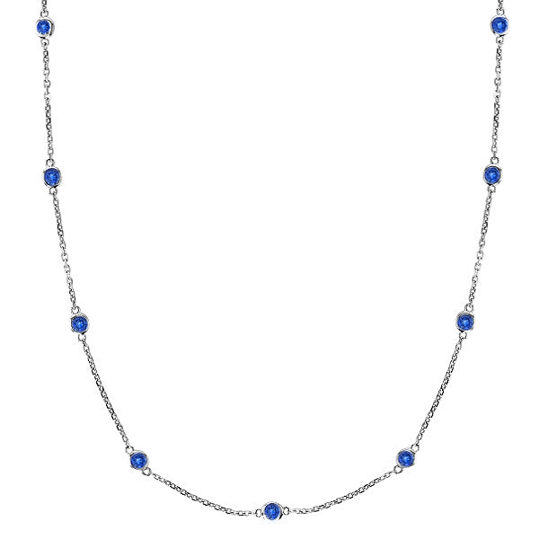 Blue Sapphires Gemstones by The Yard Necklace 14k White Gold 1.25ct