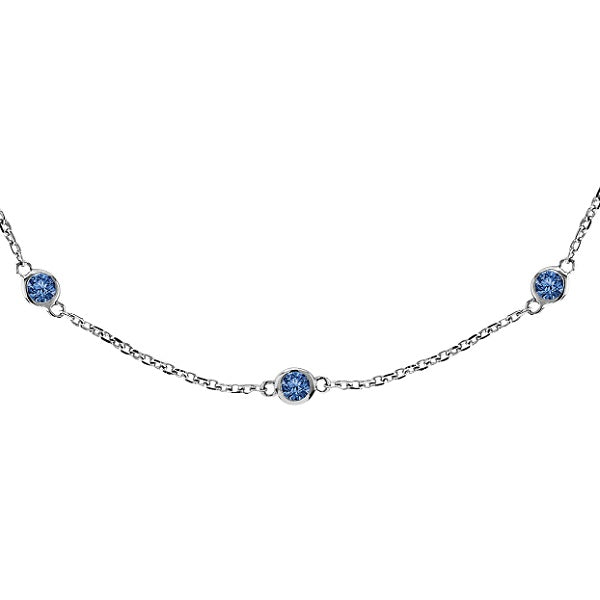 Fancy Blue Diamond Station Necklace 14k White Gold (0.33ct)